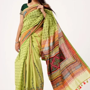 Hand Embroidered Half Silk Saree